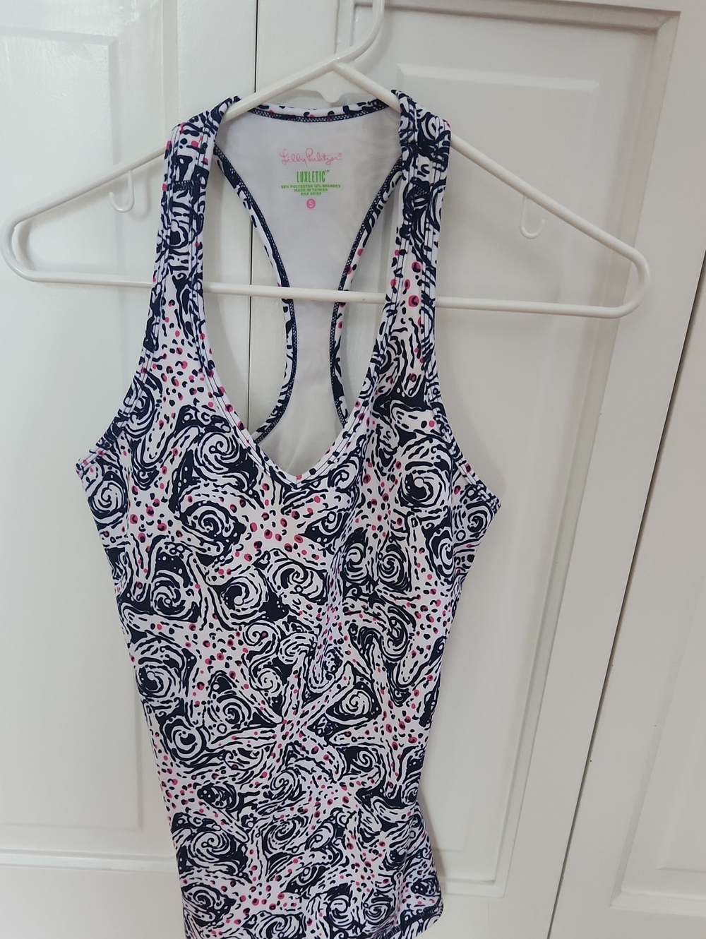 Lilly Pulitzer Navy and Pink Swirl Racerback Luxletic Tank Top Small